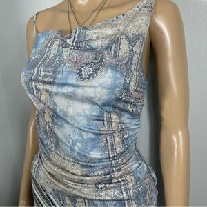 Elegant Blue Paisley Women's Dress